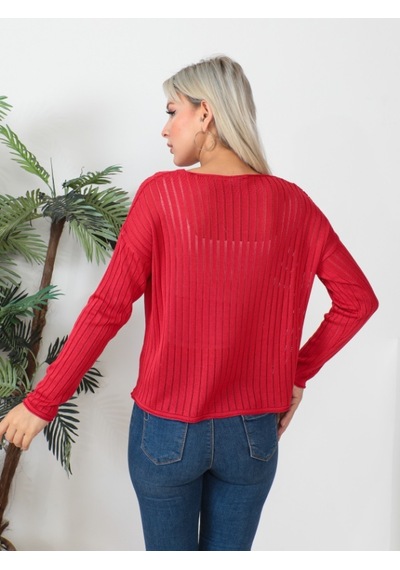 Uzun Kollu Ajurlu Bluz 23aj0021-kırmızı Kırmızı