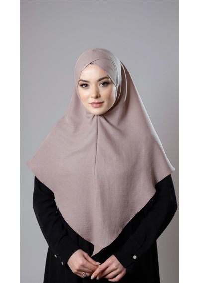 Hürrem Bone Bej Pratik Hazır Geçmeli Tesettür Eşarp Pamuk Caz Kumaş Tek Katlı Çapraz Hijab 2305 12