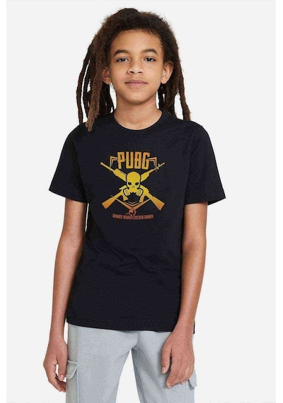 Tshirthane Pubg Kurukafa Sarı Baskılı Unisex Çocuk Siyah Tshirt