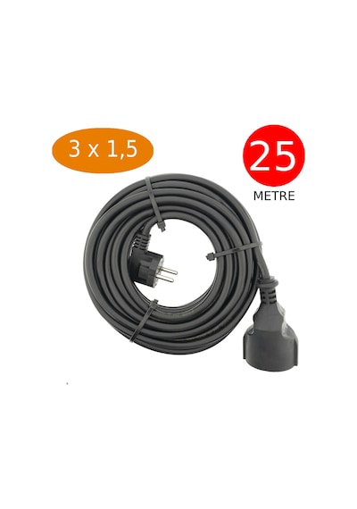 Tek-iş 25 Metre Uzatma Kablosu 3 X 1,5 Mm Ttr Bakır Kablo Erkek Fiş Dişi Fiş Baskılı Seyyar Ara Kablo Diğer