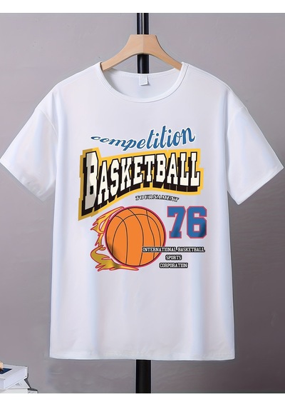 Uyguntarz Basket76 Baskılı Pamuklu Tshirt Beyaz