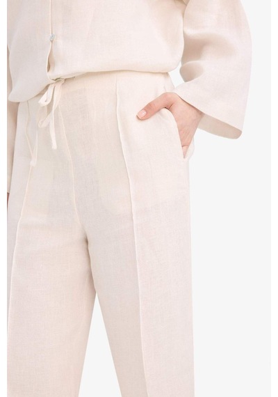 Defacto %100 Keten Straight Fit Esnek Belli Cepli Pantolon D4388ax25smer42 Ekru