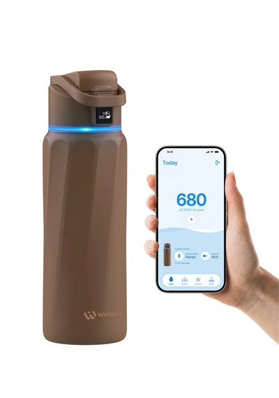 Waterh Boost Akıllı Termos Hidrasyon Takibi Yapan, Yalıtımlı 0,71l / 24oz Akıllı Şişe Kahverengi