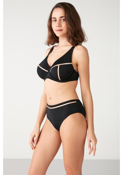 Kom Pleuna Parlak Biyeli Dolgulu Bikini Siyah