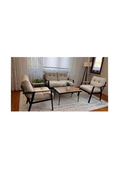 Green Garden Gökçe,balkon, Bahçe,teras,cafe - Salon - Metal Kanepe Koltuk Takımı - 2+1+1 + Sehpa Krem
