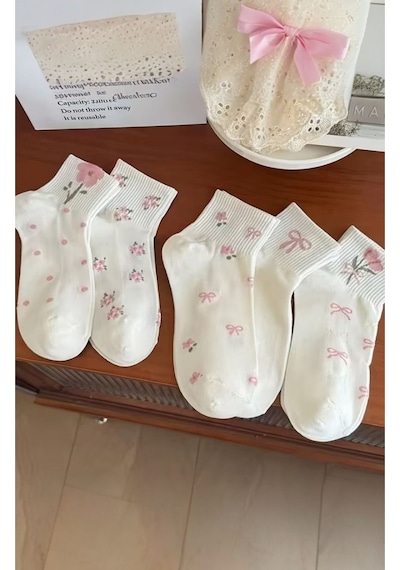 Hitit Socks Kadın 5 Çift Premium Karışık Çiçek Desenli Kısa P... Çok Renkli