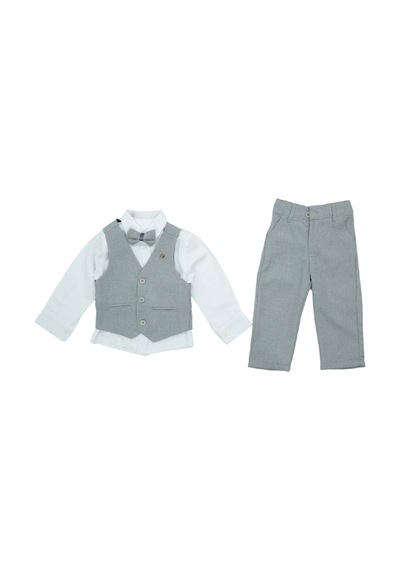 Modanino Erkek Bebek 4'lü Takım Set Pantolon+gömlek+yelek+papyon 12389 Gri