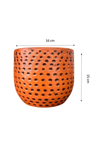 Bitki Tasarımı Siyah Nokta Desenli Terakota Saksı & Saksılık Dekoratif Salon Çiçekliği 15 Cm