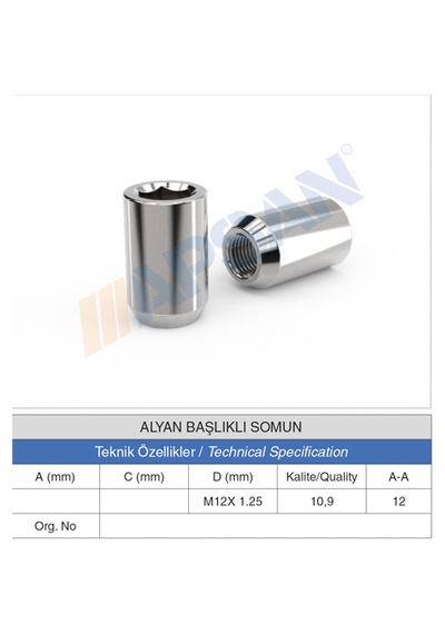 20 Adet Alyan Başlıklı Somun M12x1,25