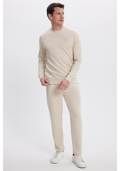 Tudors Erkek Slim Fit Dar Kesim Beli Bağcıklı 3 Cepli Geniş Paça Kemik Eşofman Altı-41911 Kemik