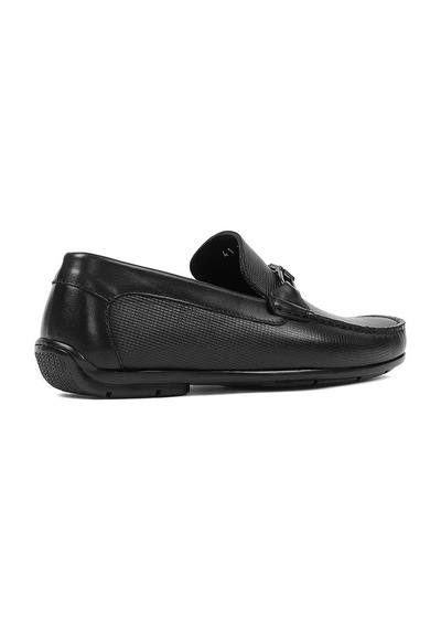 Erkek Siyah Baskılı Deri Loafer