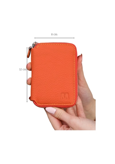 Mft Leather Hakiki Deri Unisex Fermuarlı Cüzdan Lotus 1616 Flother Turuncu