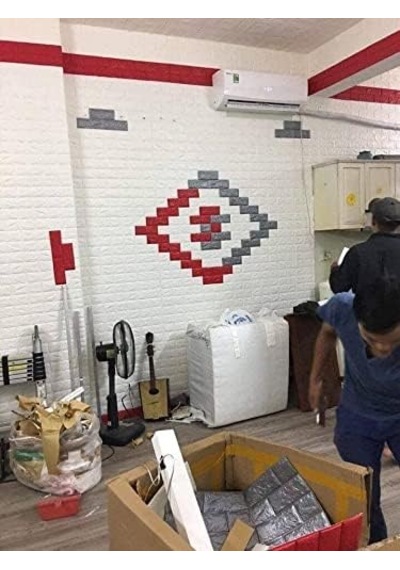 70-77 Cm Kendinden Yapışkanlı Esnek Sünger Beyaz Tuğla Duvar Kağıdı Paneli Çok Renkli
