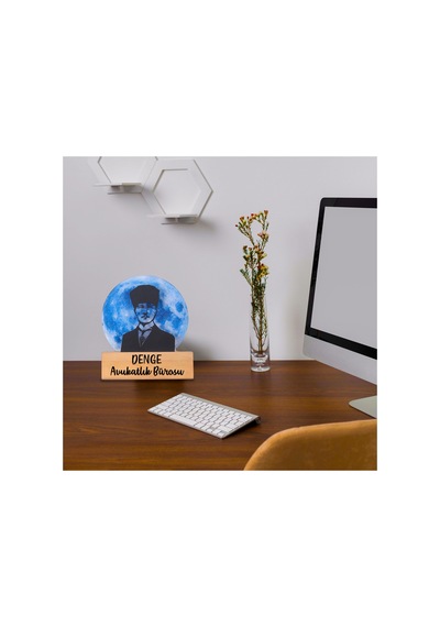 Led Işıklı Pleksi Dolunay Kişiselleştirilebilir Dekoratif Biblo Atatürk Portre Anahtar Askılığı Mavi - 737347614 Mavi