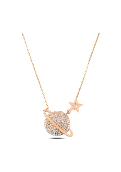 Çekirdekjewelry 925 Ayar Gümüş Rose Kaplama Gezegen Kolye Pembe