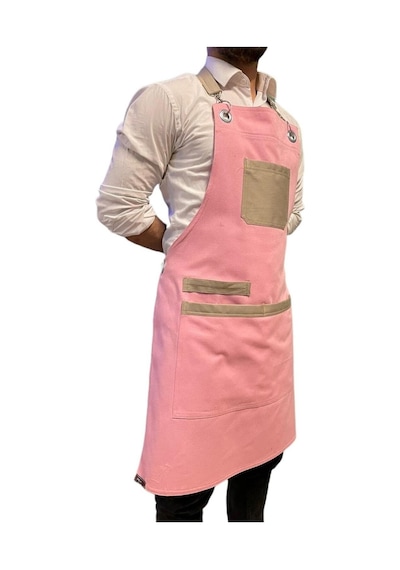 Pembe Trend Önlük Cafe Restoran Ayarlanabilir Askılı Önlük Model Pembe