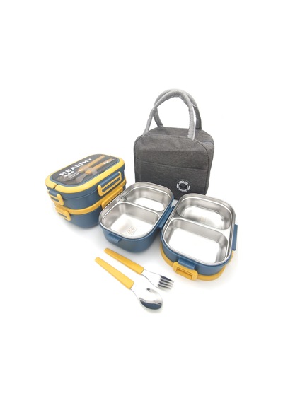 Valkyrie 304 Çelik Bölmeli Lunch Box Seti Termal Çantalı, Bölmeli, Çatal Kaşıklı, Sızdırmaz Yemek Kabı Sarı-yeşil Yeşil