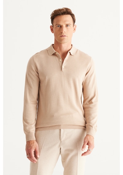 AC&Co / Altınyıldız Classics Erkek Bej Melanj Standart Fit Normal Kesim Polo Yaka Pamuklu Triko Kazak Bej Melanj AC&Co / Altınyıldız Classics Erkek Bej Melanj Standart Fit Normal Kesim Polo Yaka Pamuklu Triko Kazak Bej Melanj