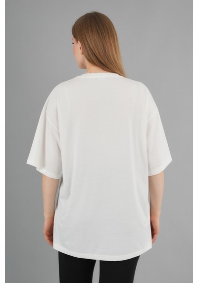 Alexandergardi Geniş Kalıp Bisiklet Yaka Baskılı Kısa Kollu T-shirt Beyaz