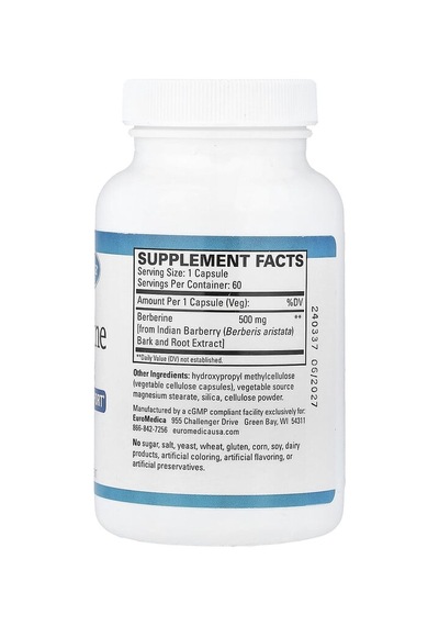 Euromedica, Berberine, 500 Mg, 60 Capsules