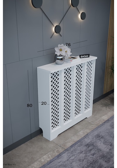 Dekoratif Petek Dolabı Kalorifer Peteği Kapatma Ünitesi Modern Tasarım İç Ölçü 76 Cm Dış Ölçü 80 Cm Petek 76 Beyaz D3