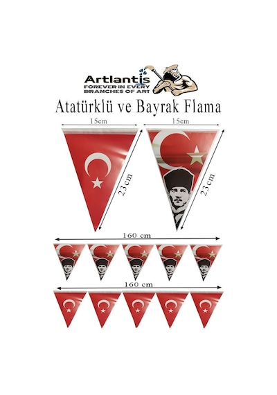 Bayrak Ve Atatürklü Flama 2 Adet Ay Yıldız Bayraklı Atalı Flama Süsleme 29 Ekim 23 Nisan Üçgen Kağıt Flama Okul Sınıf Süsü