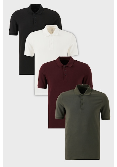 Buratti Pamuklu Regular Fit Düğmeli Polo Yaka 4'Lü Paket Erkek T Shirt 5902127S4 Siyah-Beyaz-Vişne-Haki