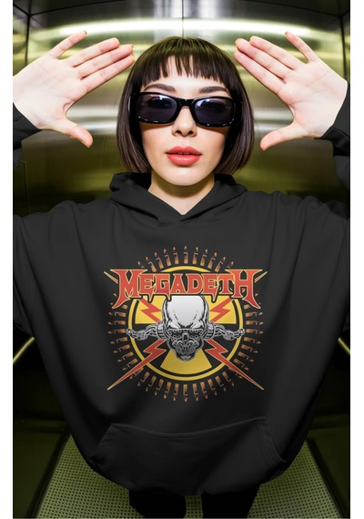 Sevbano Megadeth Rock Metal Müzik Grubu Ön Baskılı Unisex Oversize Premiu Siyah