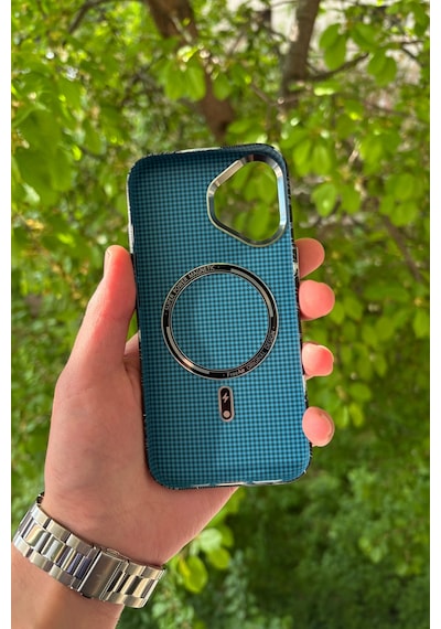 Apple iPhone Uyumlu 17 Deniz Dalgası Desenli Soft Dokulu Karbon Fiber Magsafe Kılıf Siyah