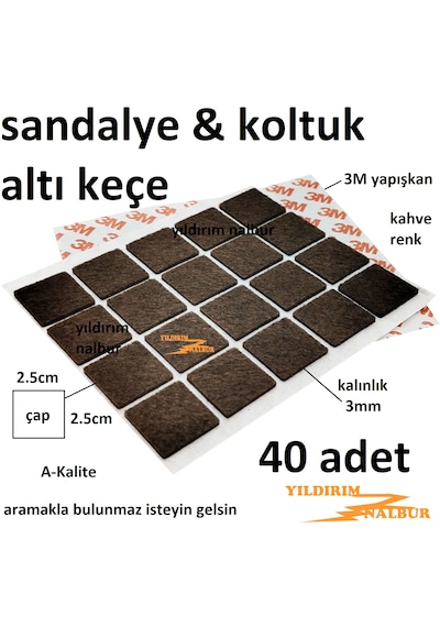 40 Adet Kare 25x25 Mobilya Keçesi Sandalye Koltuk Ayak Altı Keçe