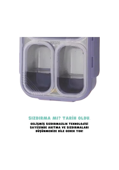 Vagonlife Bento 950ml Lunchbox Tek Katlı 4 Bölmeli Çelik Sefer Tası Yemek Kutusu Mor Genel