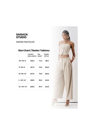 Sagaza Studio Ss6168 Pileli Cep Detaylı Bol Pantolon Bej