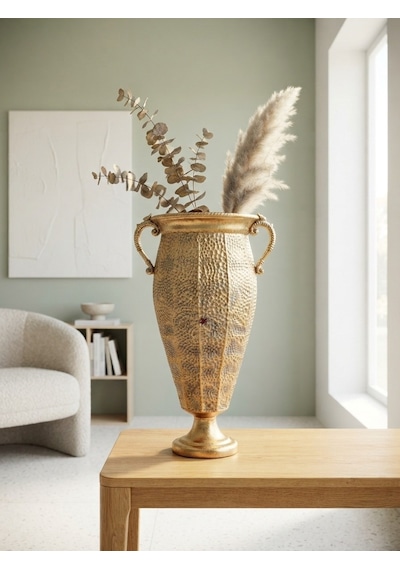 Metal Dekoratif Antik Gold Vazo 63 X 27 Cm Antika Altın