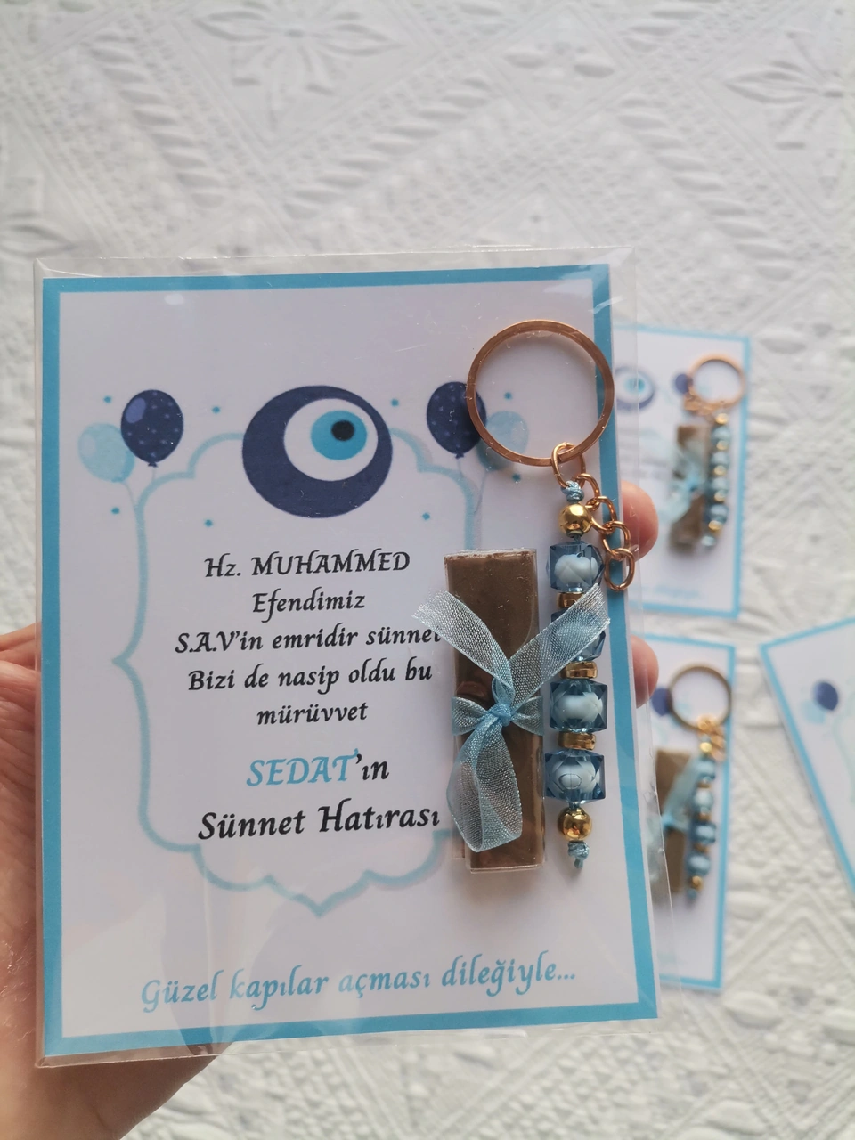 100 Adet Kişiye Özel Hz Muhammed S.a.v'in Emridir Yazılı Sünnet Hatırası Anahtarlık & Kına Hediyelik
