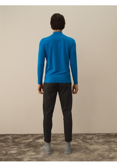 Xint Mavi Modal Dokulu Slim Fit Uzun Kollu Tişört 502040