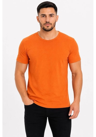 Erkek Basic Tişört Bisiklet Yaka Kısa Kol Günlük Yazlık Slim Fit T-shirt - Turuncu