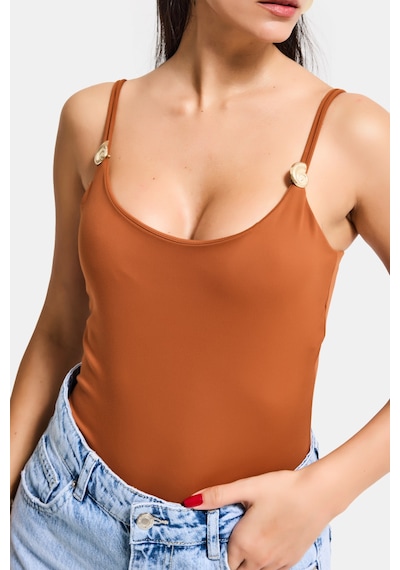 Kadın Camel S6-55 Askılı Aksesuar Detaylı Çıtçıtlı Body Kiremit