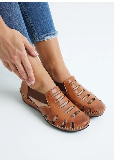 Venüs Malin Hakiki Deri Comfort Ortopedik Kadın Sandalet Taba
