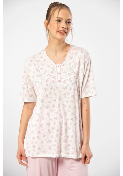 Türen 3369 Kadın Büyük Beden Kısa Kollu Pijama Takım-pembe Pembe