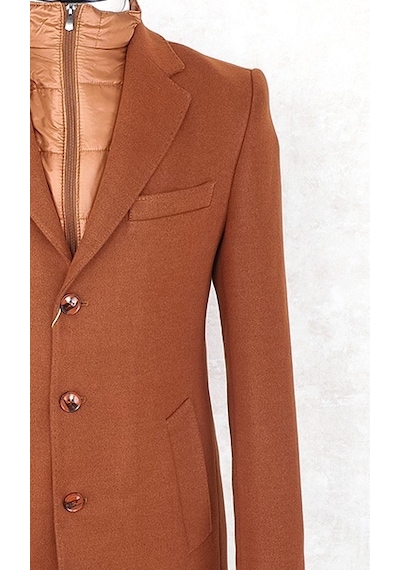 Jan Carlucci Erkek Slim Fit Turuncu Çıkmalı Ceket Yaka Içi Kapitoneli Tek Yırtmaç Dizüstü Kaşe Kaban Turuncu