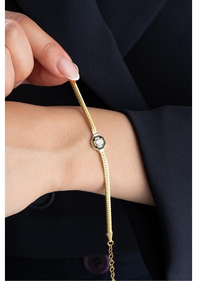 Çekirdekjewelry 925 Ayar Gümüş Gold Hasır Serenay Bileklik Sarı