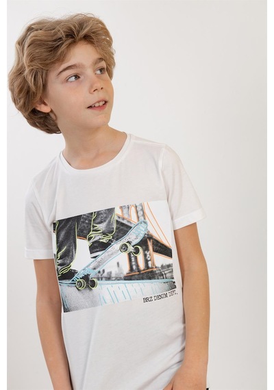 Brz Kıds Brz Kids Skate Baskılı Erkek Çocuk T-shirt-ekru Ekru
