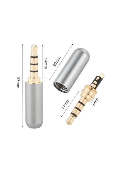 3.5mm Stereo Jak 3 Pin 4 Boğumlu Metal Konnektör - Lehim Tipi Gri