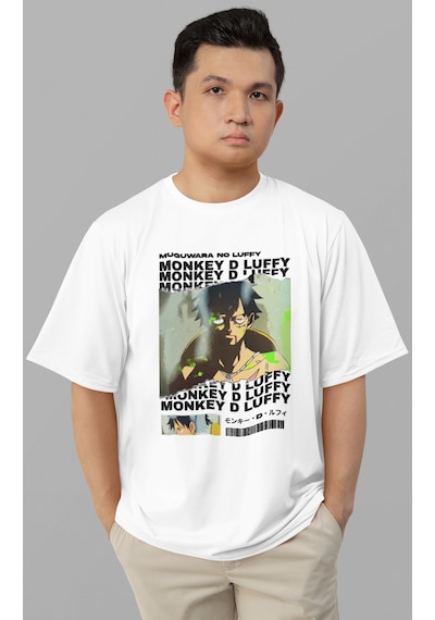 Tasarım Monkey D. Luffy Baskılı Unisex Oversize One Piece Anime T Beyaz