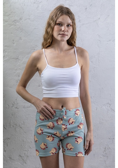 Giysa Kadın Beli Lastikli Desenli Şort Pijama Altı Soluk Mavi - 2027 Açık Mavi