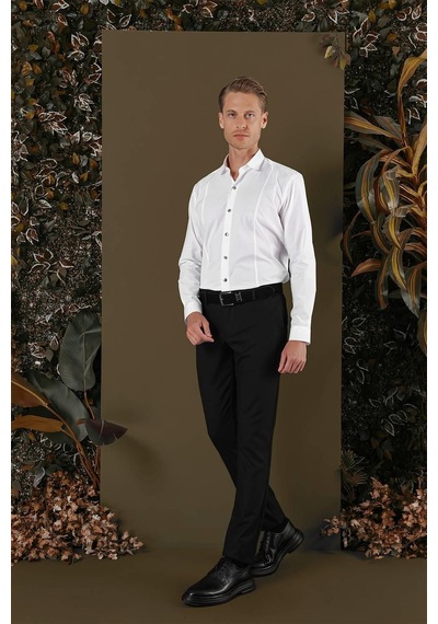 Efor Gk 700 Slim Fit Beyaz Klasik Gömlek Beyaz