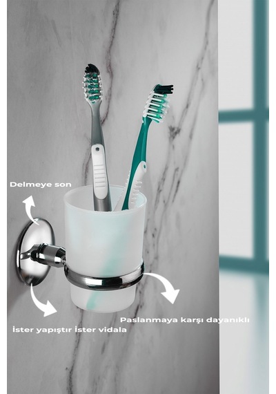 Krom Kaplama Diş Fırçalık Mat Plastik Hazneli S-105 Duvara Monte