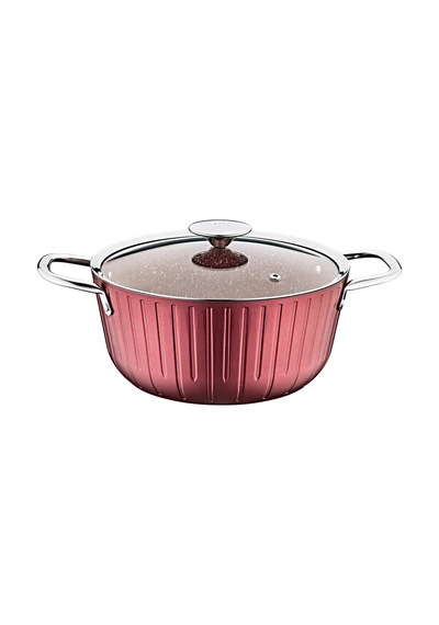Colonna -3118 - 2 Parça, Cam Kapaklı, 28x12 Cm, 6,2 Litre, Bio Granit, Derin Tencere, Bordo Gövde Bordo