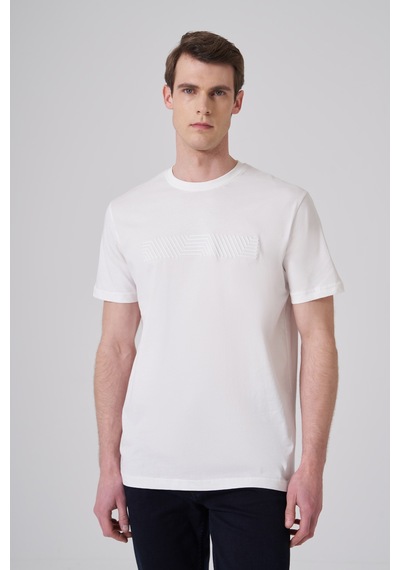 Morven Erkek Ekru Trend Baskılı Bisiklet Yaka Dinamik Fit T-shirt 26ys018009454 Ekru