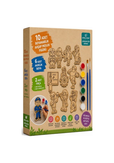Ahşap Boyama Meslekler 10 Lu 1 Paket 10x15cm Ahşap Boyama 6 Renk Boya Resim Fırçası Etkinlik Çocuk Gelişim Motor Beceri